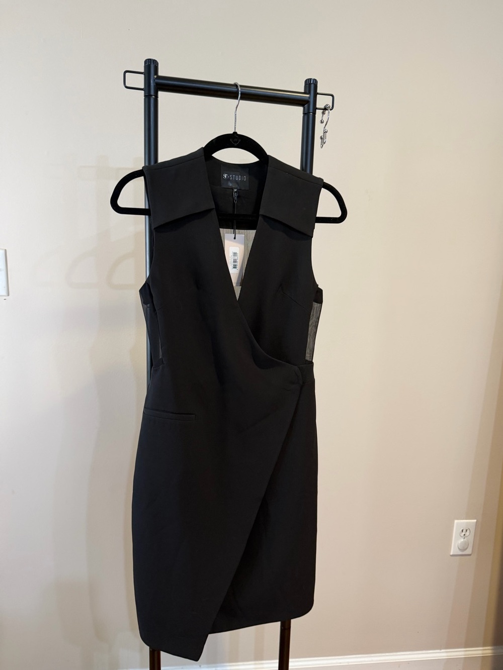ST. Studio Black Sleeveless Wrap Sheath Dress